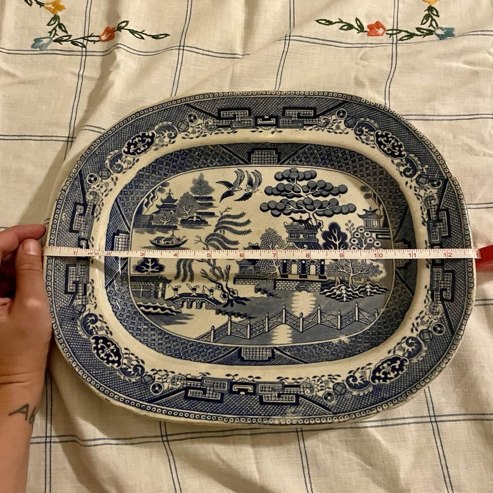 Antique S.W. Blue & White Ironstone Blue Willow Oval Platter 1860's-1890's - Picture 9 of 11